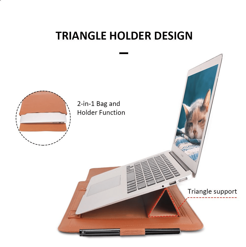 Elegant Leather Laptop Sleeve Case with Stand, Multi-Function, 11-15 Inch