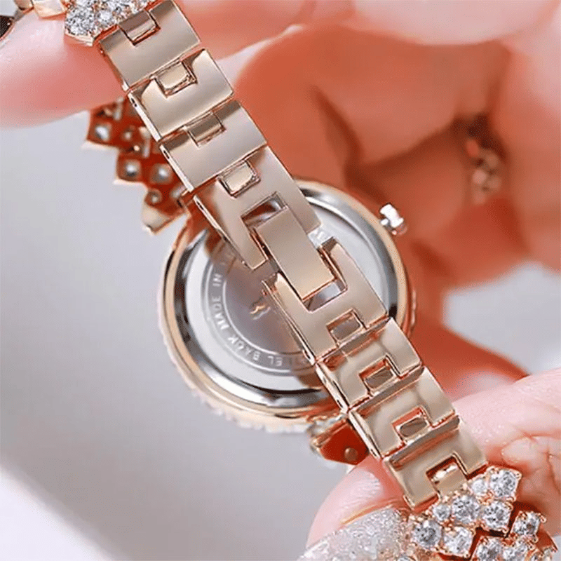 6PC Luxury Women's Rhinestone Wristwatch & Jewelry Set - Elegant Fashion Gift