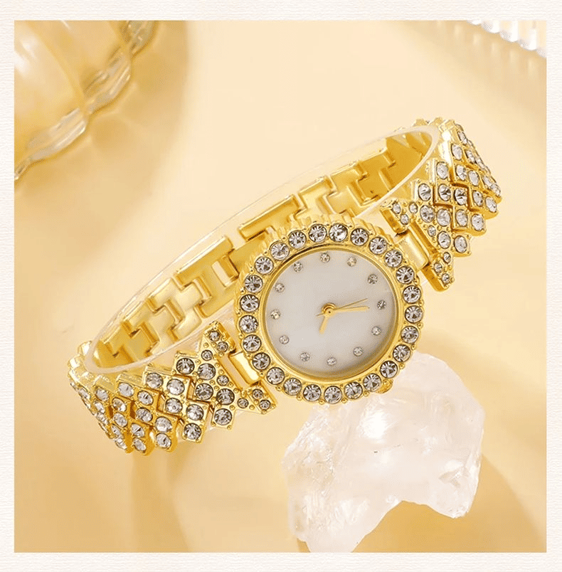 Women's 6-Piece Luxury Rhinestone Watch & Jewelry Set - Rose Gold