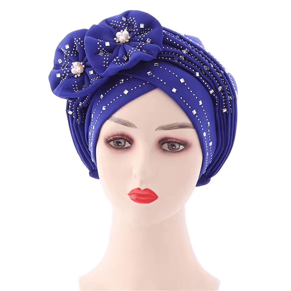 Elegant African Autogele Headtie Turban Cap - Diamond Embellished Party Headpiece