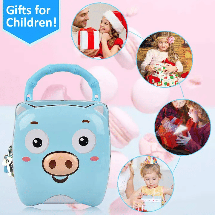 Mini Iron Coin Piggy Bank for Kids Nursery Décor Blue