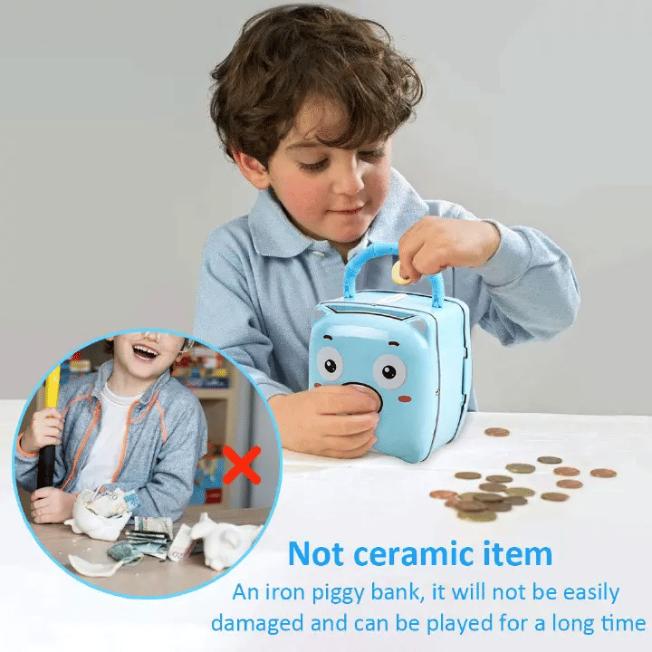 Mini Iron Coin Piggy Bank for Kids Nursery Décor Blue