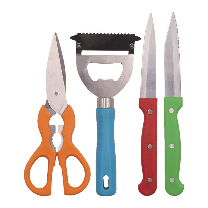 RASHNIK RN-004 5-Piece Stainless Steel Kitchen Knife Set with Storage Base