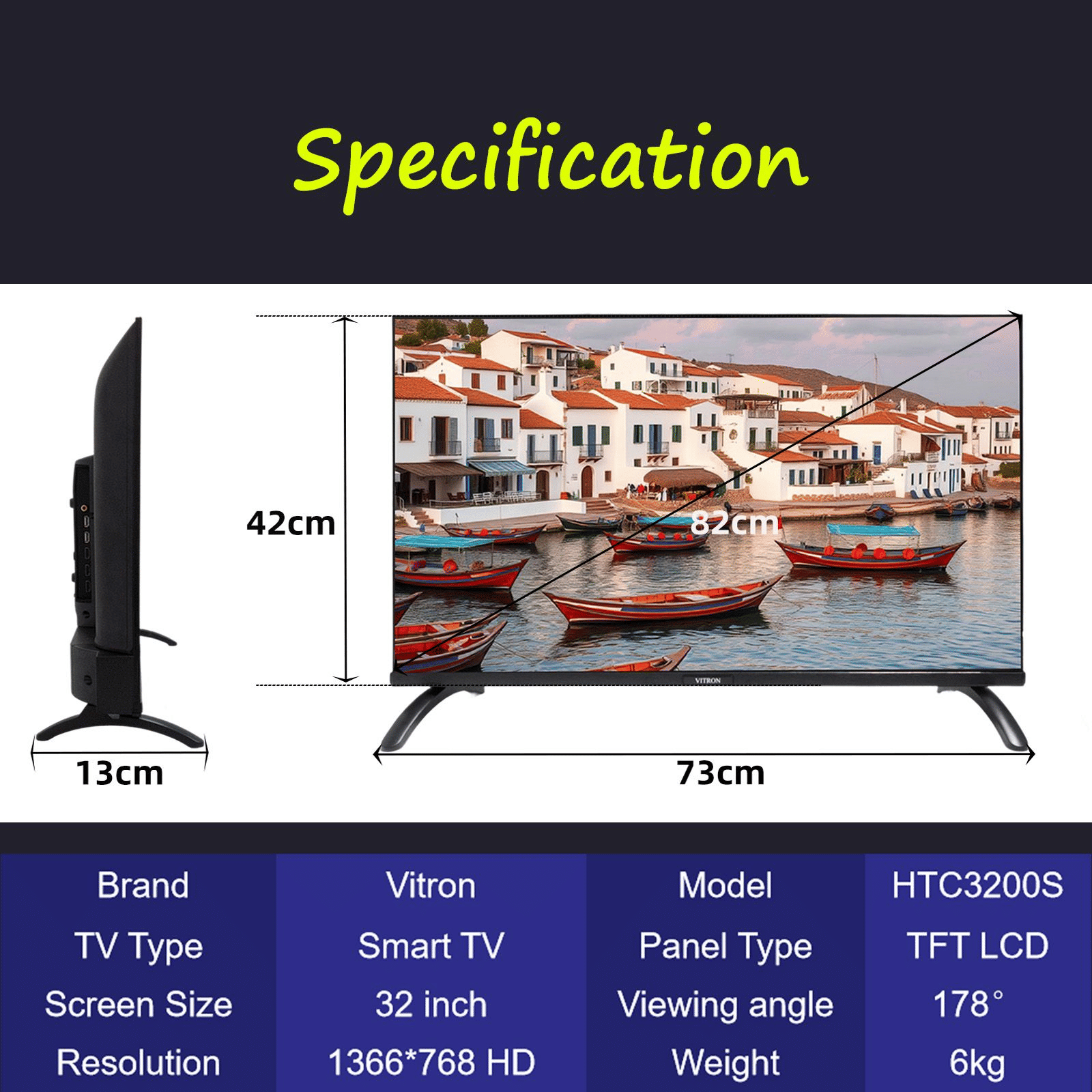 Vitron 32-inch Frameless Smart HD Android 11 TV with Netflix Bluetooth DVB-T2