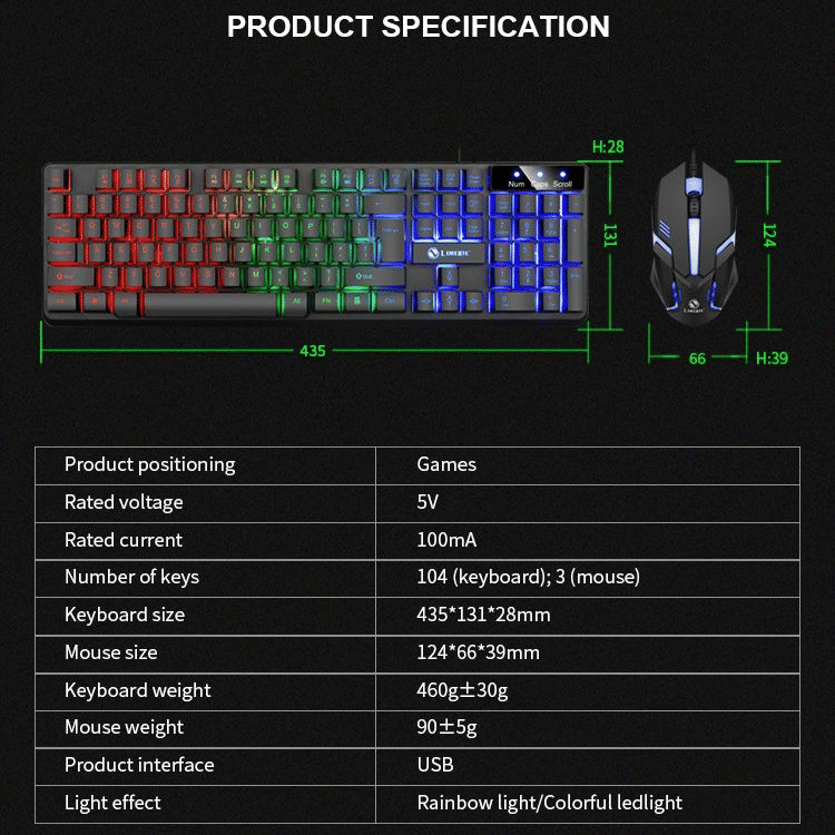 Luminous RGB Gaming Keyboard and Mouse Set | Mechanical Feel Esports Combo