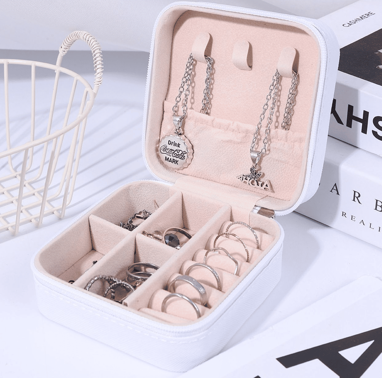 Portable Travel Jewelry Organizer Box: Compact Ring, Necklace, Earring Storage