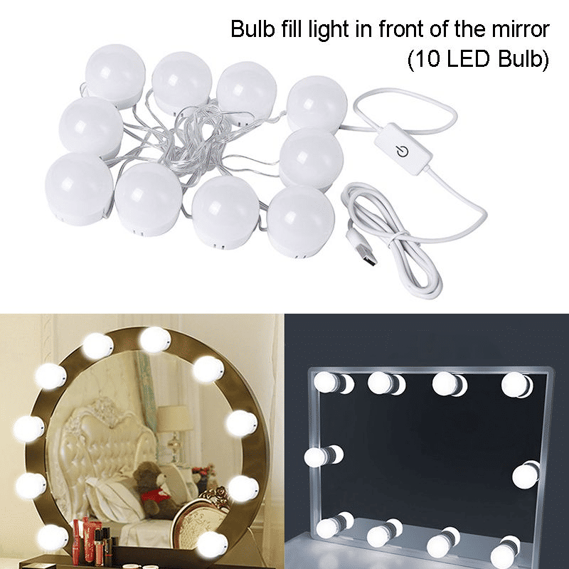 Adjustable 10 LED Vanity Mirror Lights: 3-Color USB Dressing Table Fill Light
