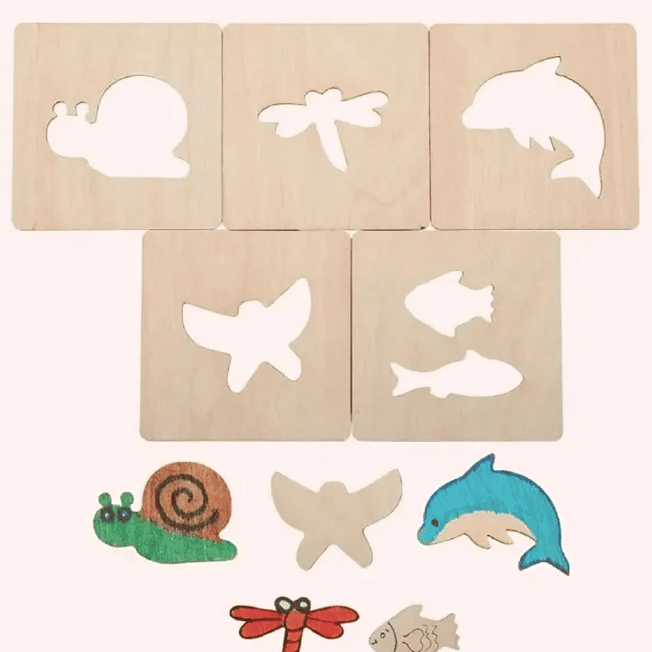 20pcs Montessori Wooden Drawing Stencils DIY Painting Templates for Kids