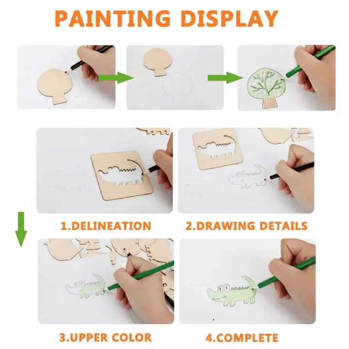 20pcs Montessori Wooden Drawing Stencils DIY Painting Templates for Kids