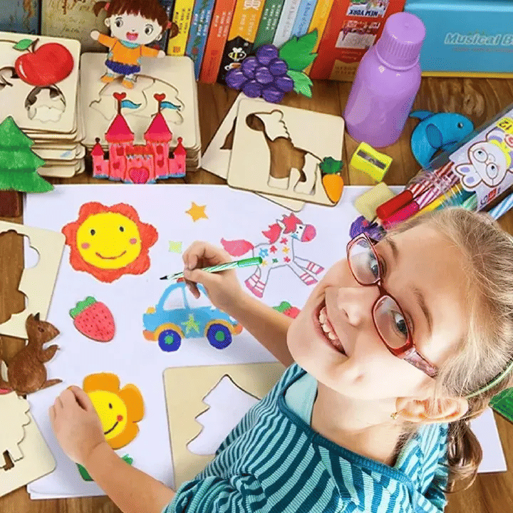 20pcs Montessori Wooden Drawing Stencils DIY Painting Templates for Kids