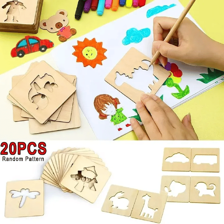 20pcs Montessori Wooden Drawing Stencils DIY Painting Templates for Kids