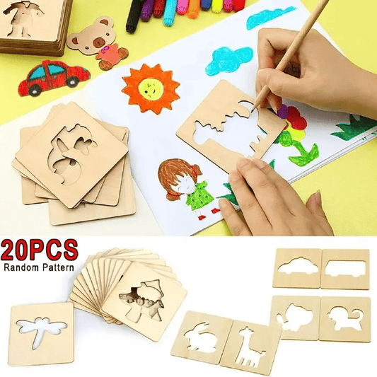 20pcs Montessori Wooden Drawing Stencils DIY Painting Templates for Kids