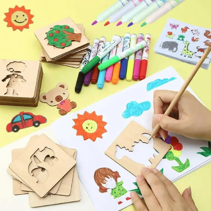 20pcs Montessori Wooden Drawing Stencils DIY Painting Templates for Kids