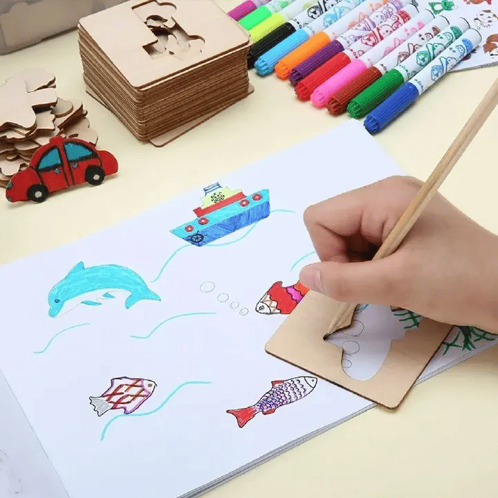 20pcs Montessori Wooden Drawing Stencils DIY Painting Templates for Kids