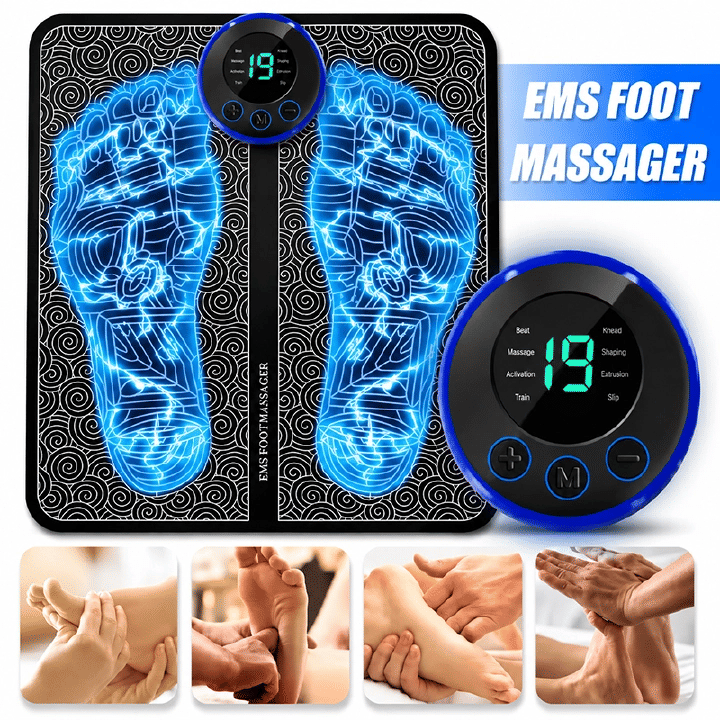 Electric EMS Foot Massager Pad Foldable 8 Modes 19 Levels Black