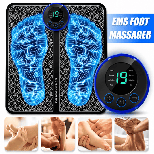 Electric EMS Foot Massager Pad Foldable 8 Modes 19 Levels Black