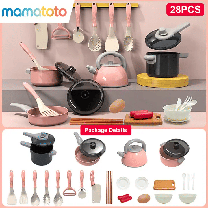 Generic Role-Play Kitchen Set for Toddlers with Realistic Food 28pcs