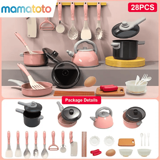Generic Role-Play Kitchen Set for Toddlers with Realistic Food 28pcs