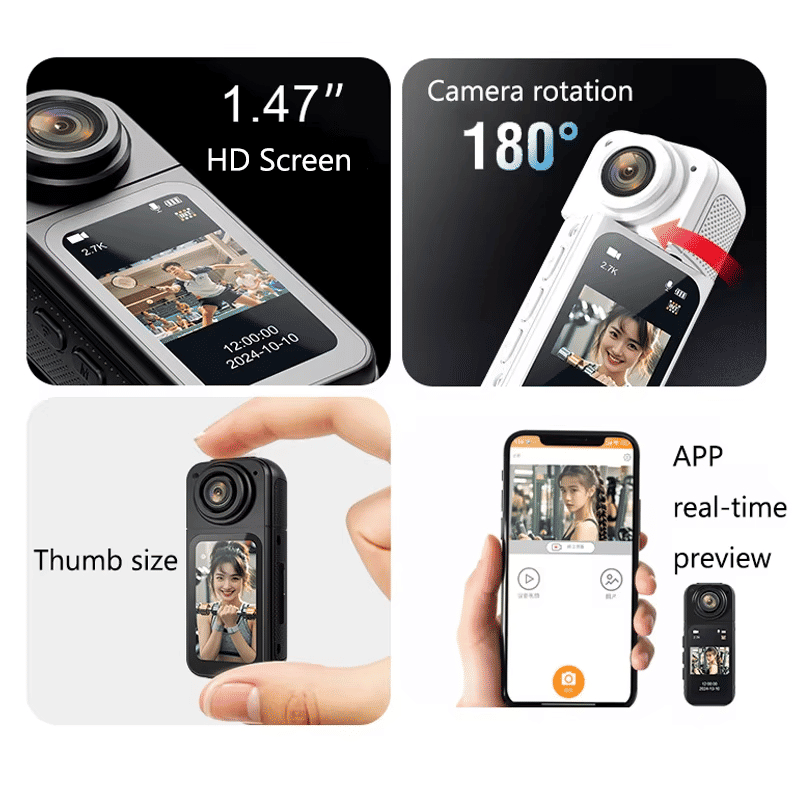 Mini 2.7K Thumb Action Camera 1080P Pocket Sport Cam Black