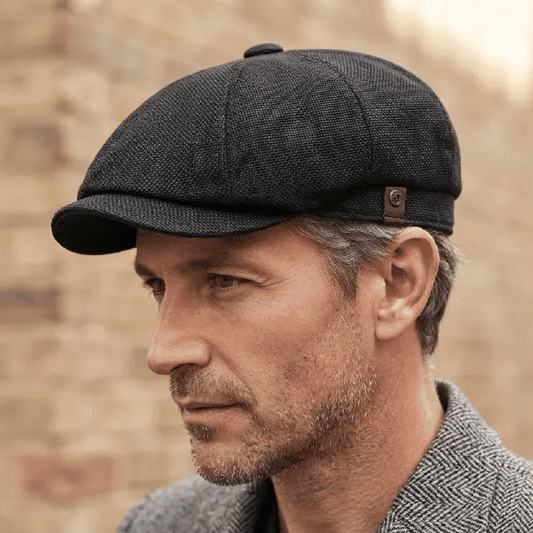 Retro Men's Newsboy Cap Octagonal Flat Beret Herringbone Hat 22.8-23.6in