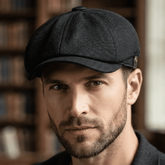 Retro Men's Newsboy Cap Octagonal Flat Beret Herringbone Hat 22.8-23.6in