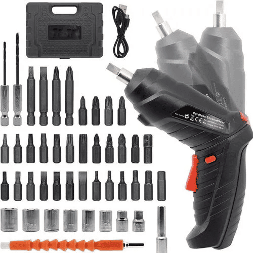 47-Piece Cordless Electric Screwdriver Set with 90-Degree Rotating Head