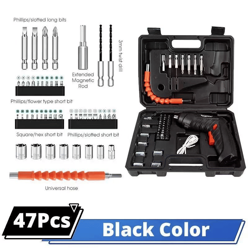 47-Piece Cordless Electric Screwdriver Set with 90-Degree Rotating Head