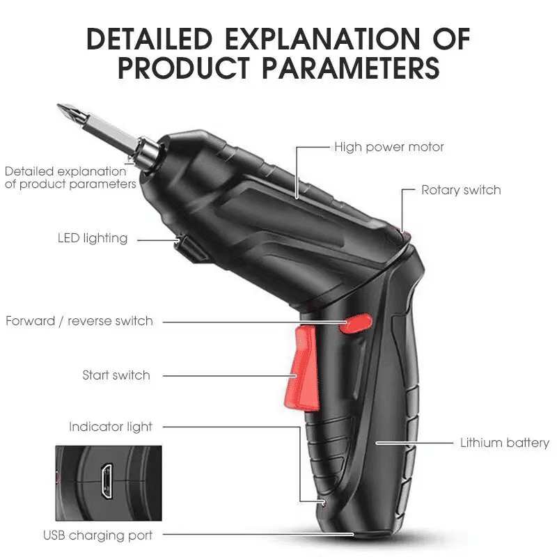 47-Piece Cordless Electric Screwdriver Set with 90-Degree Rotating Head