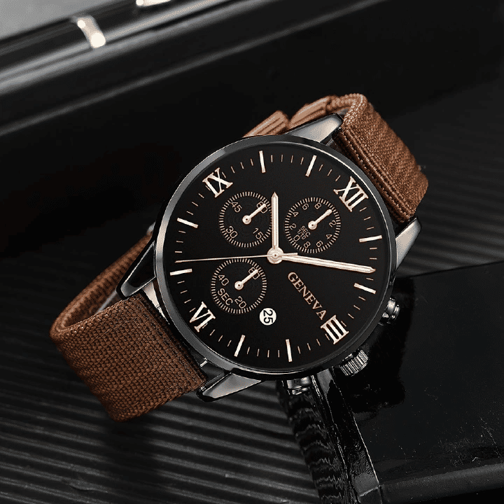 Generic 4-in-1 Men's Quartz Watch Set with 3 Bracelets Coffee