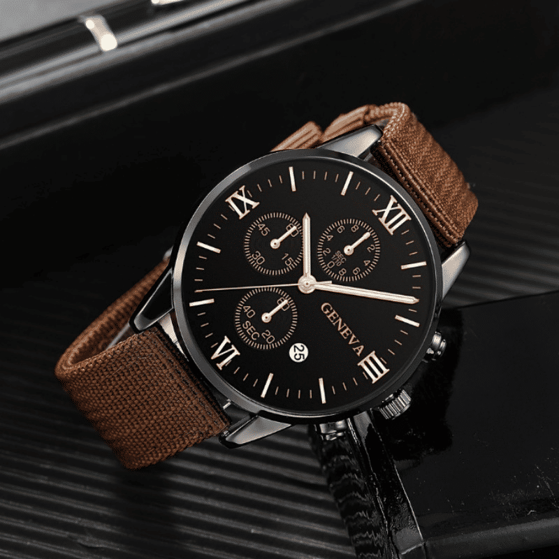 Generic 4-in-1 Men's Quartz Watch Set with 3 Bracelets Coffee