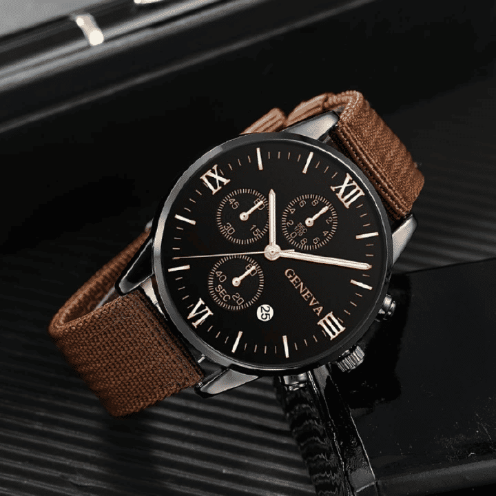 Generic 4-in-1 Men's Quartz Watch Set with 3 Bracelets Coffee