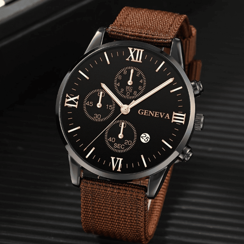 Generic 4-in-1 Men's Quartz Watch Set with 3 Bracelets Coffee