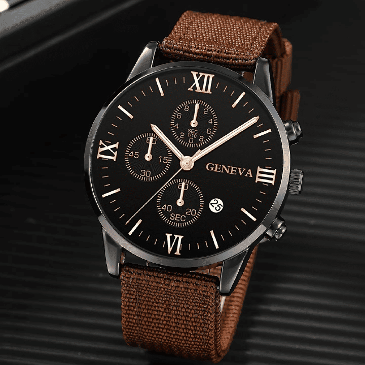 Generic 4-in-1 Men's Quartz Watch Set with 3 Bracelets Coffee