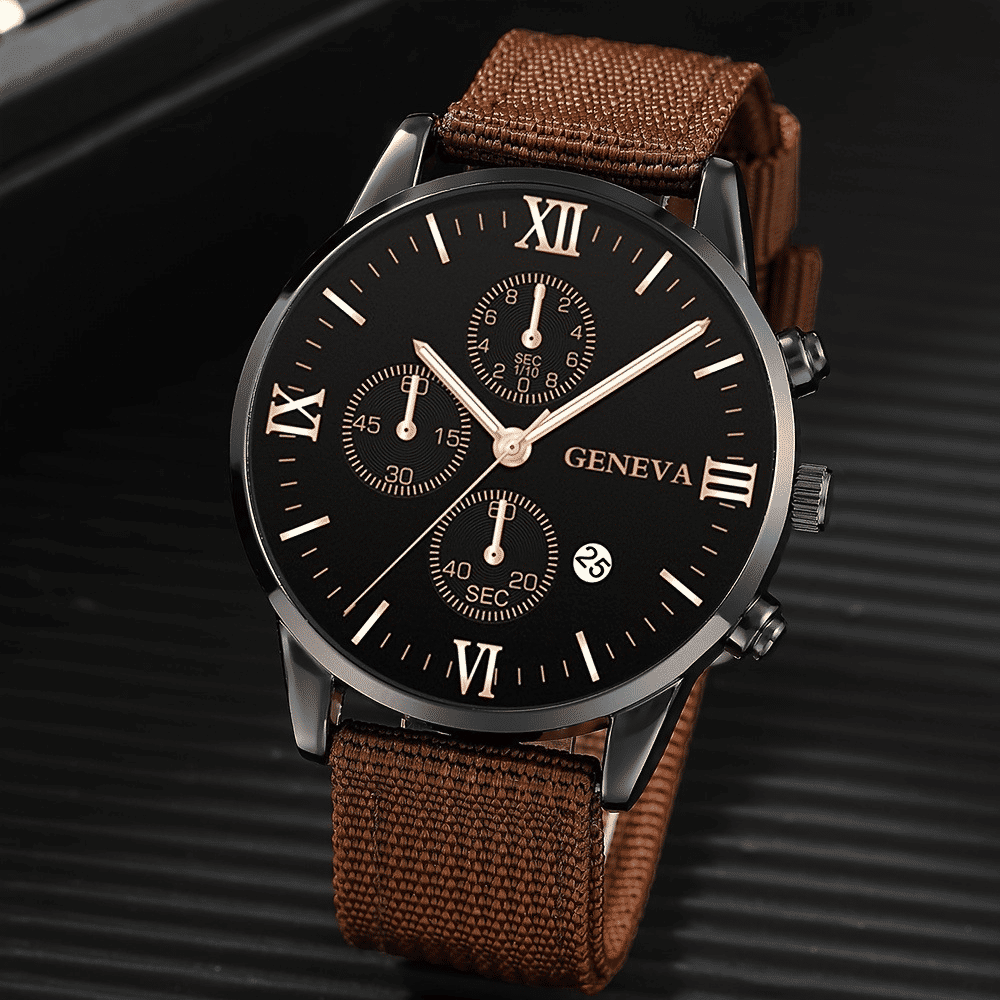 Generic 4-in-1 Men's Quartz Watch Set with 3 Bracelets Coffee