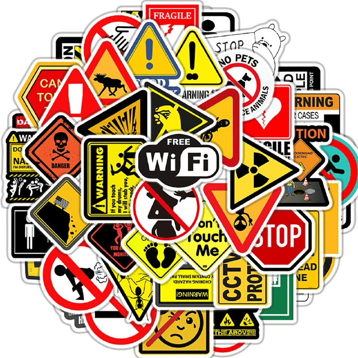 Kilimall Warning and Danger Theme Vinyl Sticker Set 50-Piece