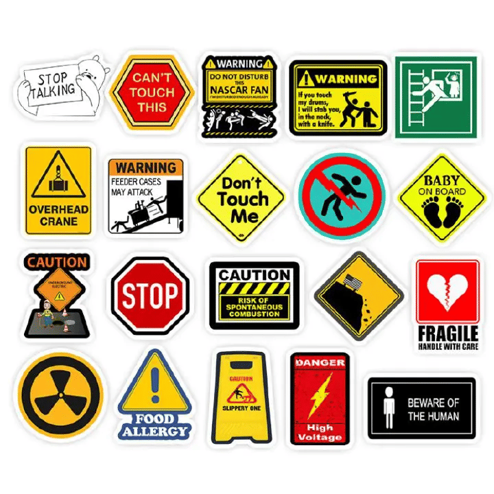 Kilimall Warning and Danger Theme Vinyl Sticker Set 50-Piece