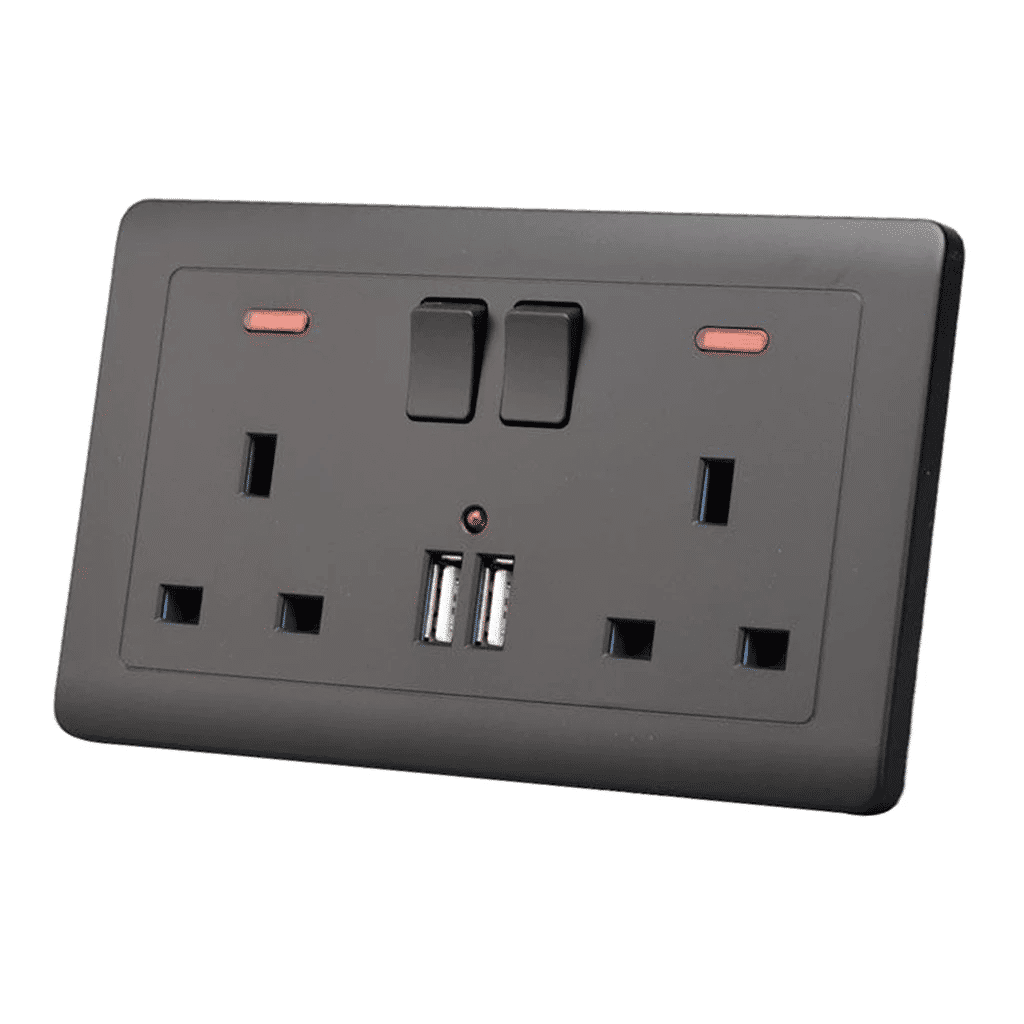 2 Gang 13A Wall Socket with Dual USB Charging Ports