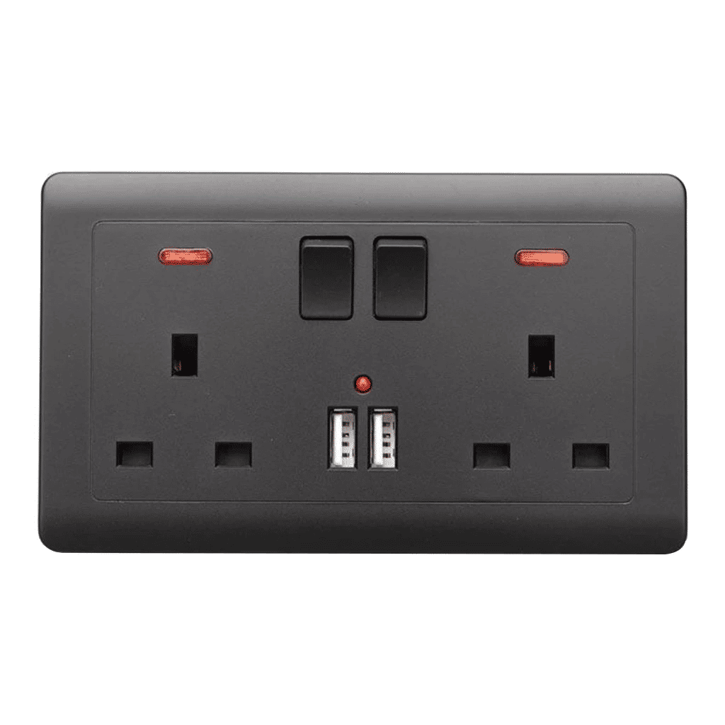 2 Gang 13A Wall Socket with Dual USB Charging Ports
