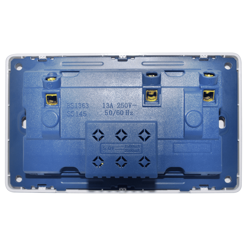 2 Gang 13A Wall Socket with Dual USB Charging Ports