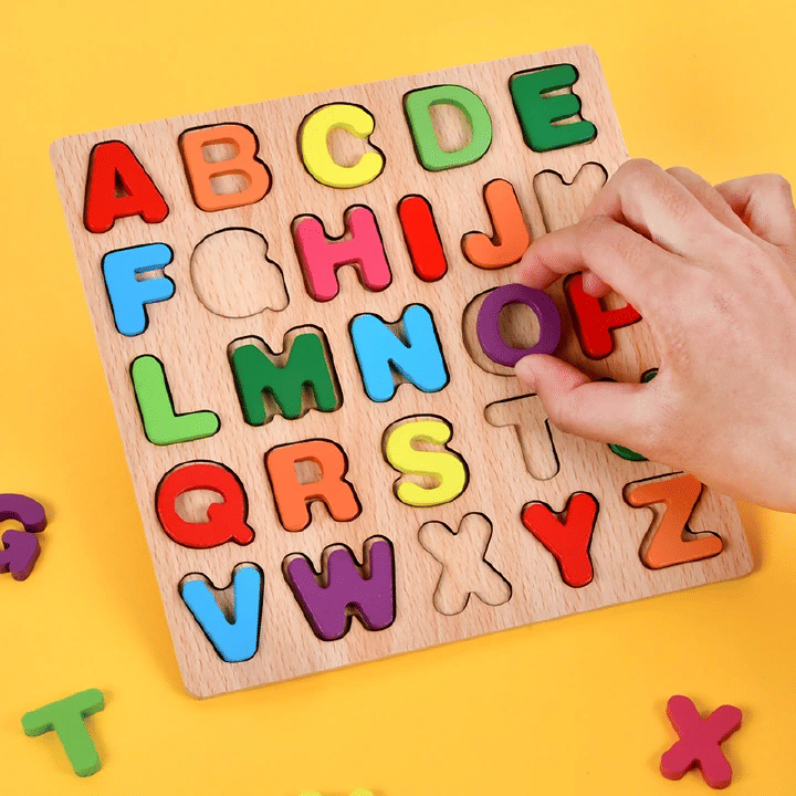 Wooden Alphabet and Number Puzzle Building Block Toy for Kids