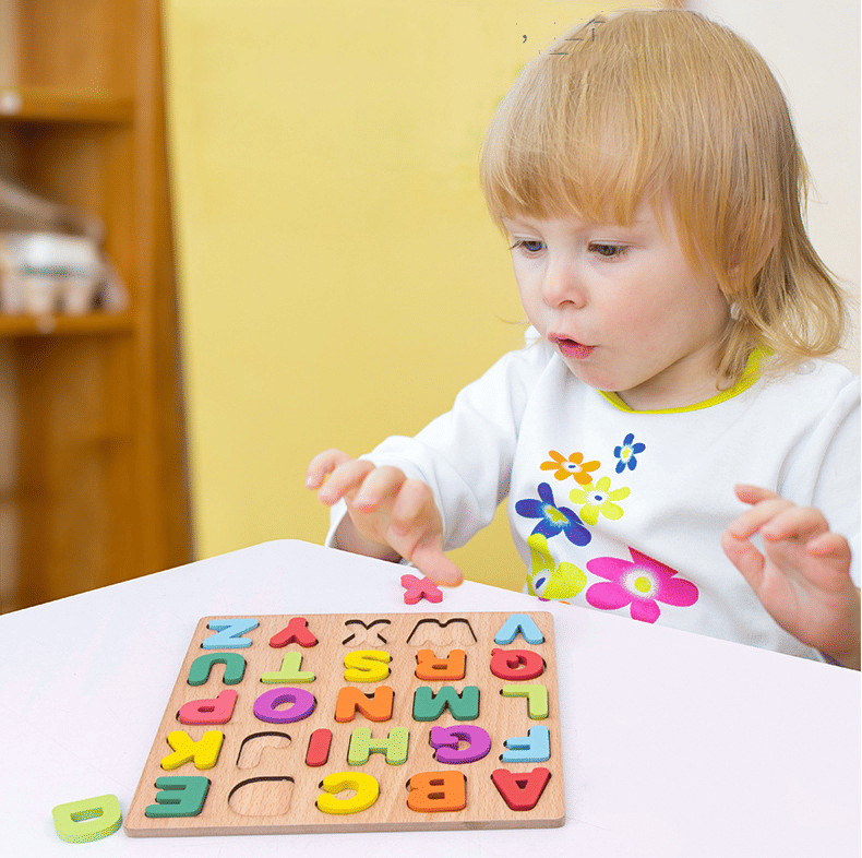Wooden Alphabet and Number Puzzle Building Block Toy for Kids