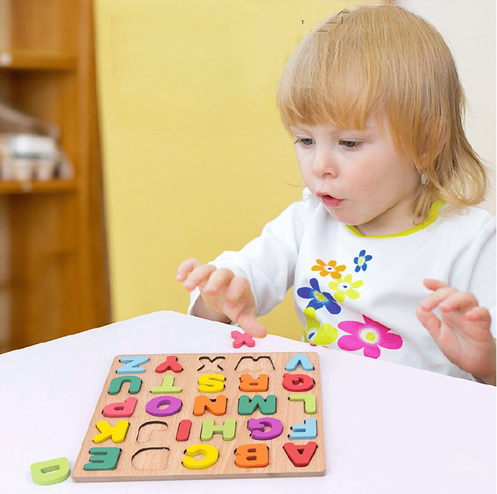 Wooden Alphabet and Number Puzzle Building Block Toy for Kids