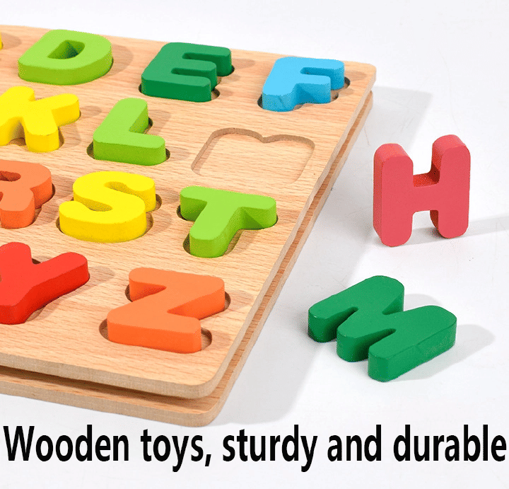 Wooden Alphabet and Number Puzzle Building Block Toy for Kids