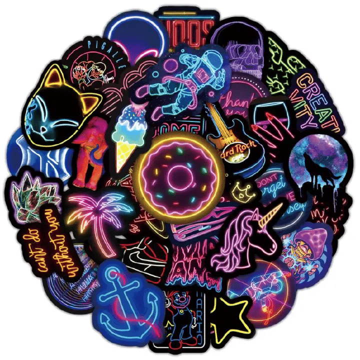 Neon Graffiti Waterproof Stickers 50-Piece Set for Laptop and Car