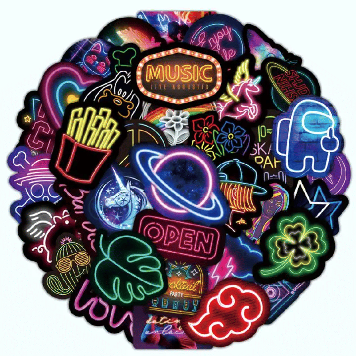 Neon Graffiti Waterproof Stickers 50-Piece Set for Laptop and Car