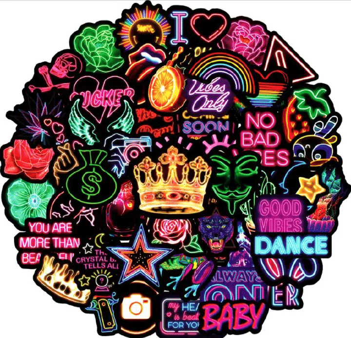 Neon Graffiti Waterproof Stickers 50-Piece Set for Laptop and Car