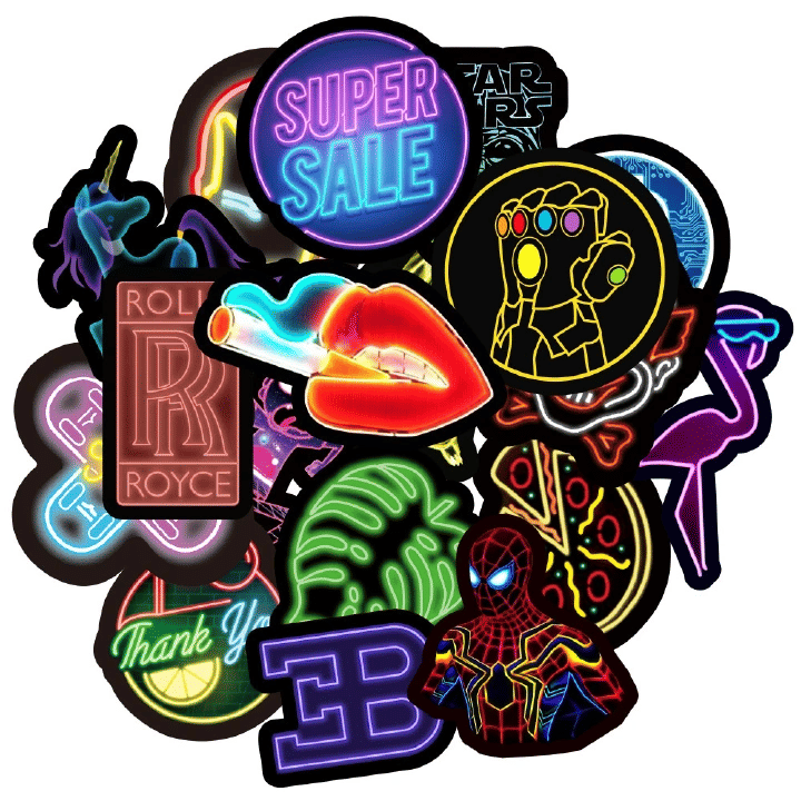 Neon Graffiti Waterproof Stickers 50-Piece Set for Laptop and Car