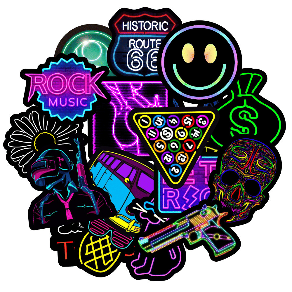 Neon Graffiti Waterproof Stickers 50-Piece Set for Laptop and Car