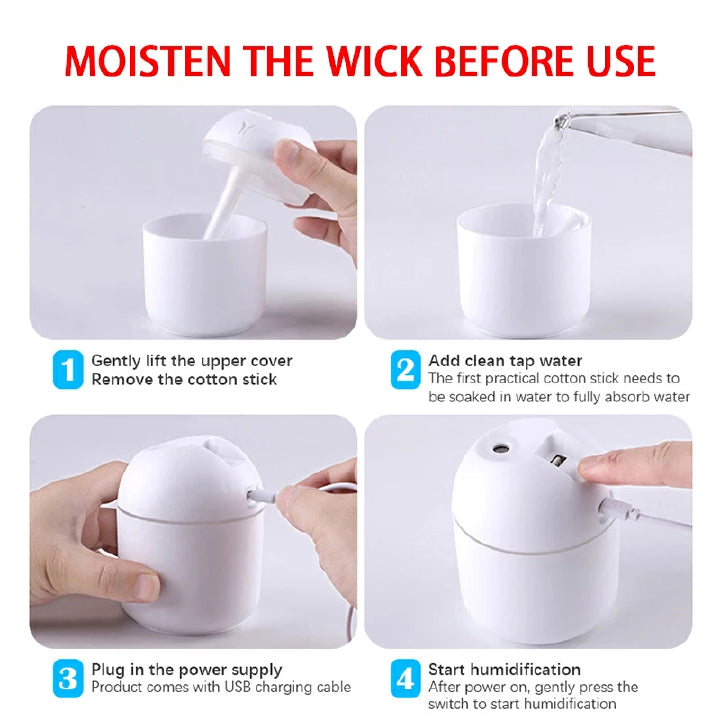 Mini 250ML USB Ultrasonic Air Humidifier, Romantic LED Essential Oil Diffuser