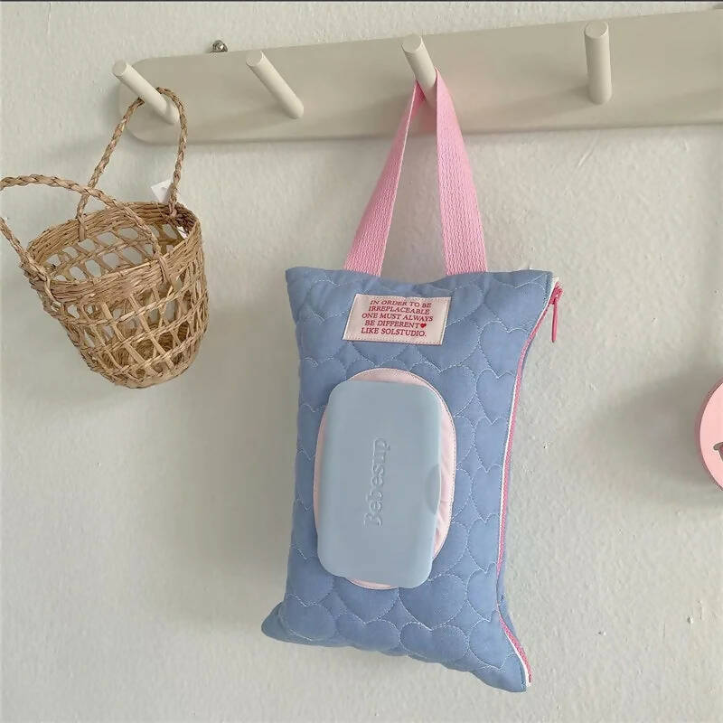 1pc Car Mounted Tissue Box Waterproof Suction Paper Cover Tissue Bag Cute Baby Stroller Tissue Hanging Bag